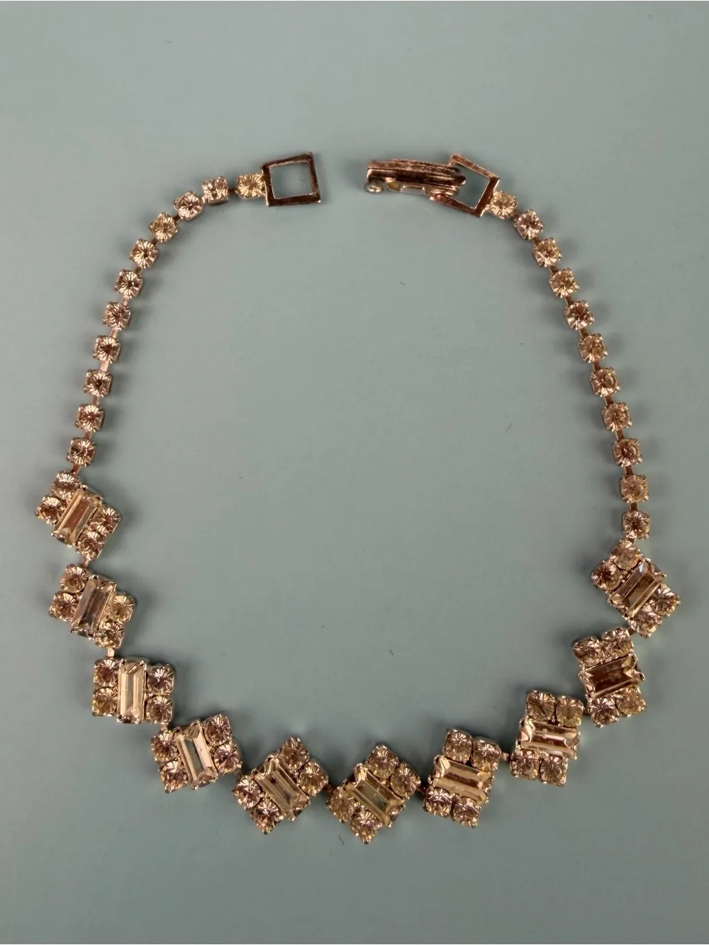 Vintage 1950s Clear Rhinestone Bracelet Lot Geometric Baguette Double Strand